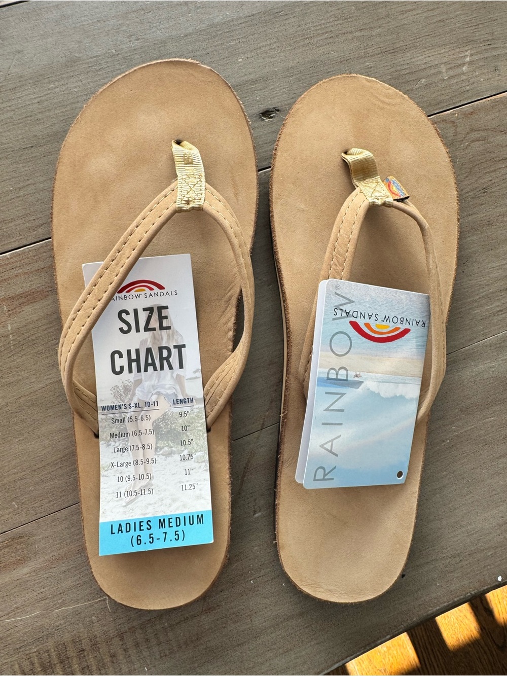 Rainbow Brown Leather Flip Flop Sandals size 6.5-7.5 new